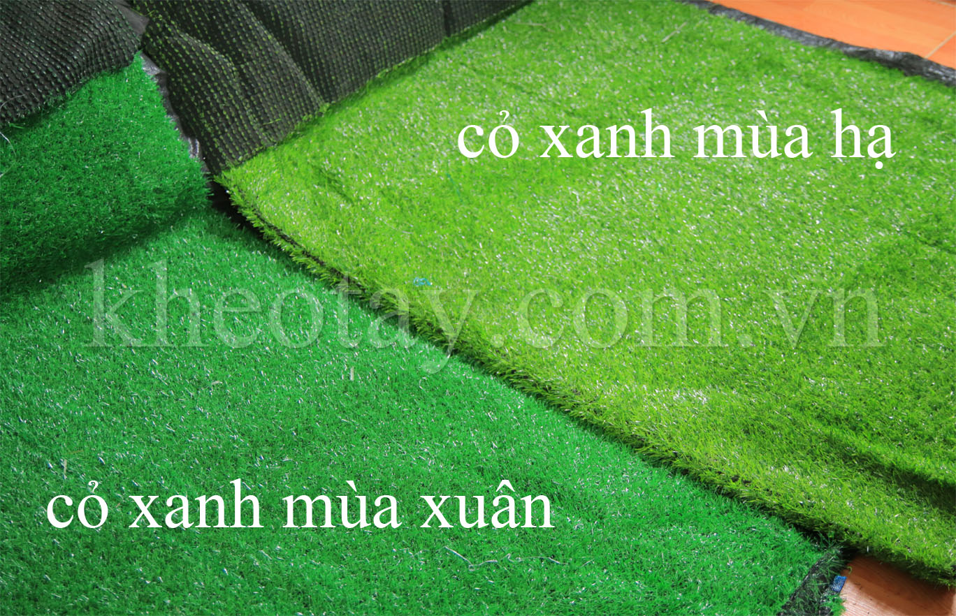 2 loại màu xanh của thảm cỏ nhân tạo tại kheotay.com.vn