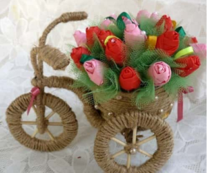 Cách làm xe đạp chở hoa bằng dây thừng đẹp mắt