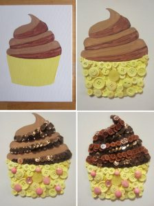 Cách làm tranh cupcake đẹp mắt bằng cúc áo