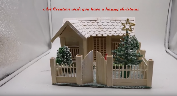 Cách làm ngôi nhà Noel bằng que kem gỗ